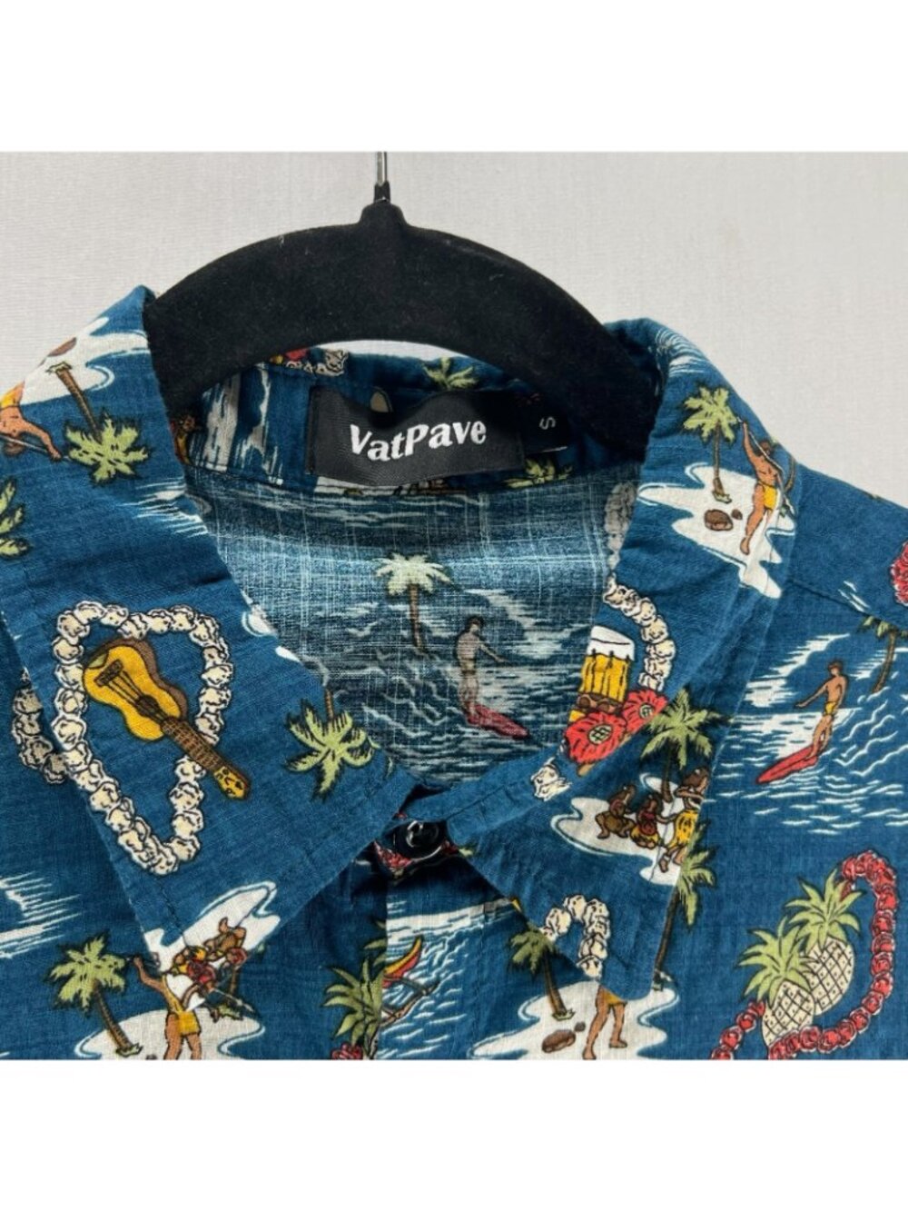 VatPave Hawaiian Print Shirt Men S Cotton Viscose Short Sleeve Casual Aloha Blue - Picture 12 of 13